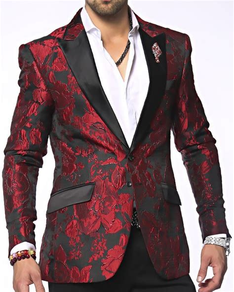 Red Floral Tuxedo Jacket For Men Mens Fashion Blazer Mens Fashion