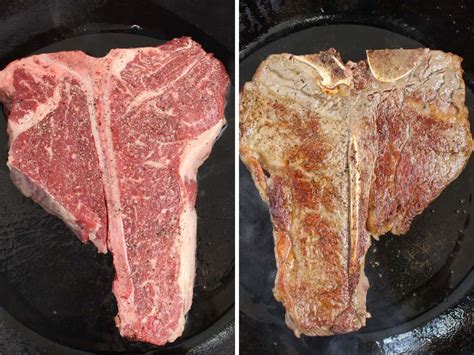 Sear T-bone Steak in an cast iron skillet- 2 minutes each ...
