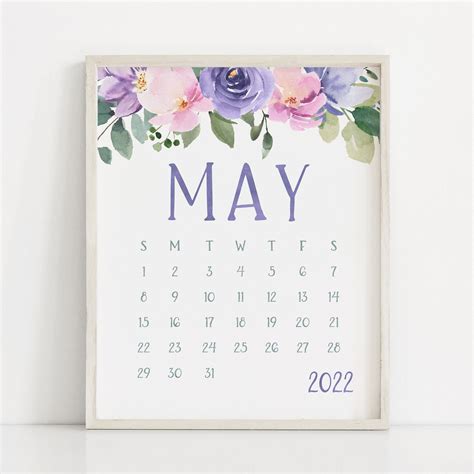 May 2022 Calendar Printable Keepsake Calendar Spring Office Decor