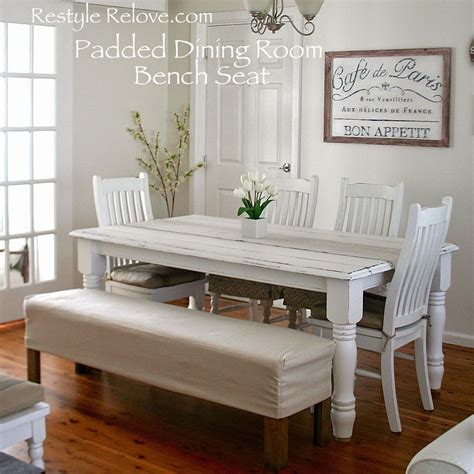 Padded Dining Room Bench Seat With Removable Washable Drop Cloth Cover