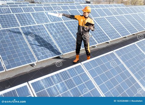 Engineer On A Solar Power Plant Stock Photo Image Of Sunny Station