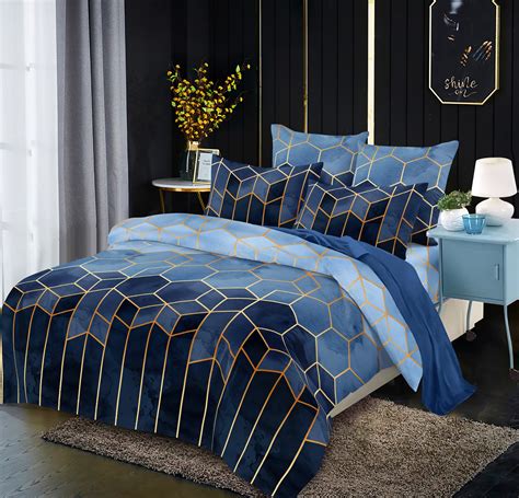 Blue Geometry Duvet Cover Bed Linens King Size Comforter Bedding Sets