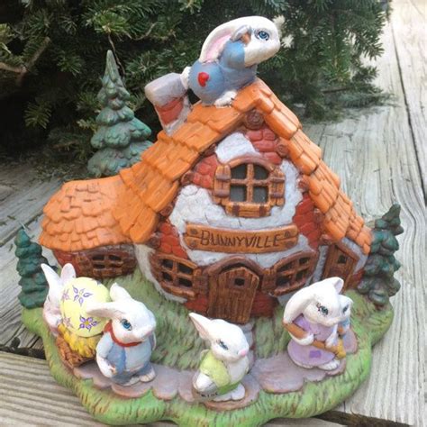 Bunny Ceramic House Bunnyville Lighted Hand Made Hand Painted Etsy
