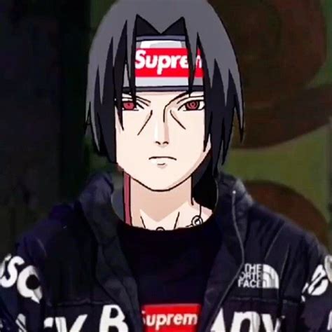 An Anime Character With Black Hair Wearing A Supreme T Shirt