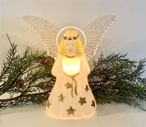 Vintage Christmas Plastic Angel Tree Topper Light Up Angel