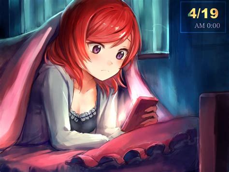Red Hair Anime Girl Use Phone Wallpaper Anime