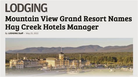 Mountain View Grand Resort Names Hay Creek Hotels Manager Victory