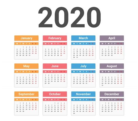 Plantilla De Calendario 2020 Vector Premium