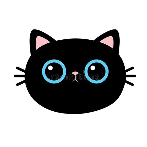 Black Cat Head Face Round Icon Cute Cartoon Funny Character Blue Eyes