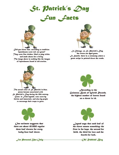 St Patrick Day Trivia Facts Lunch Box Notes Saint Patrick Day Fun Facts Printable