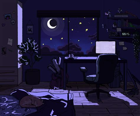 Wallpaper Anime Night Room