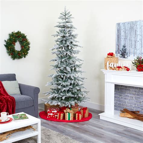 75 Slim Flocked Nova Scotia Spruce Artificial Christmas Tree With 450