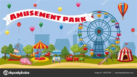 Amusement Park Landscape Concept Cartoon Style Stock Vector By