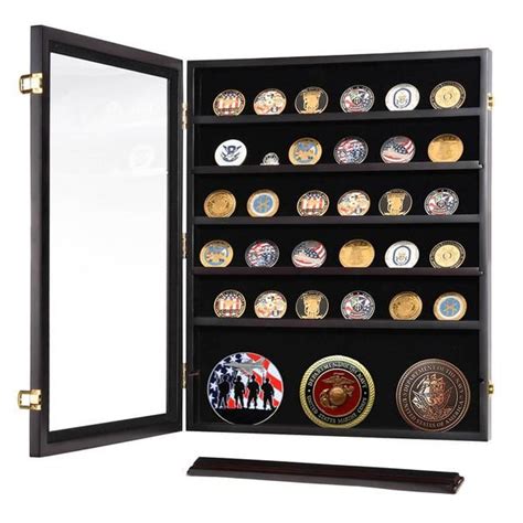 Thelashop Military Shadow Box Pins Badge Coin Display Cabinet Rack Wood