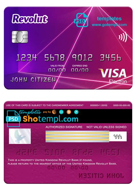 United Kingdom Revolut Bank Visa Electron Card Fully Editable Template