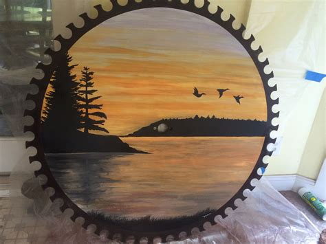 Painted Lake Sunset On A 4 Saw Blade Acrylic Paint Wood Pallet Art
