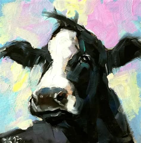 Original Oil Painting Cow Portrait Farm Animals Art Impressionism Made