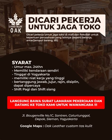 Lowongan Kerja Penjaga Toko di Oak Leather Gallery - LokerJogja.ID