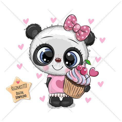 Cute Panda Girl Png Cupcake Digital Download Clipart Etsy Cartoon