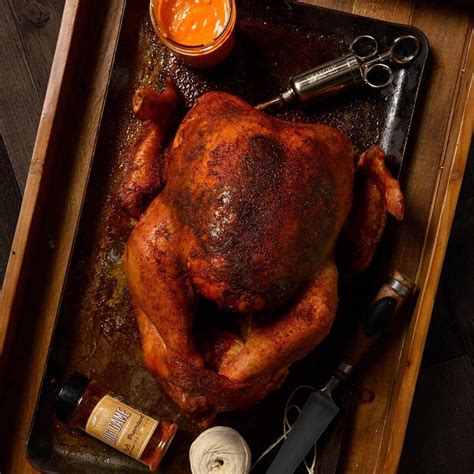 A Roasting Pan With A Whole Turkey On It And Some Other Cooking Utensils