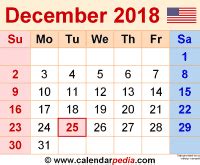 You can also use this site to find out when a particular day or date in 2018 takes place. December 2018 Calendars for Word, Excel & PDF