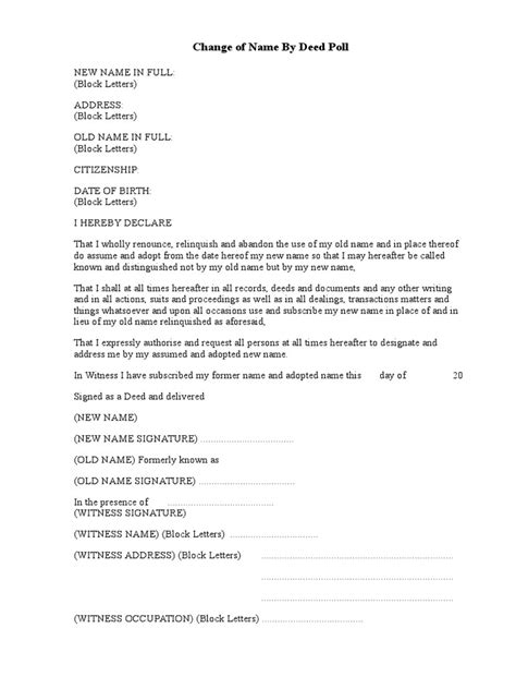 Template Of Adult Deed Poll Pdf
