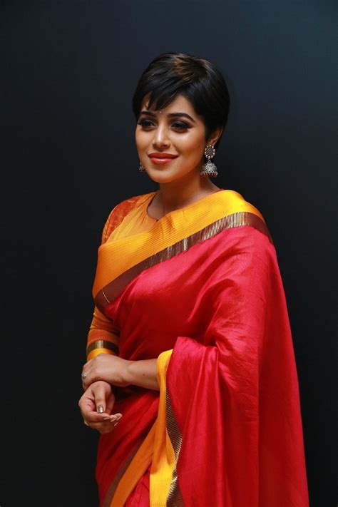 Actress Poorna In Red Saree Stills Telugu Actress Gallery