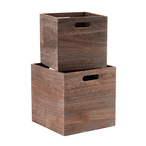 Feathergrain Wooden Storage Cubes With Handles Cube Storage Wooden