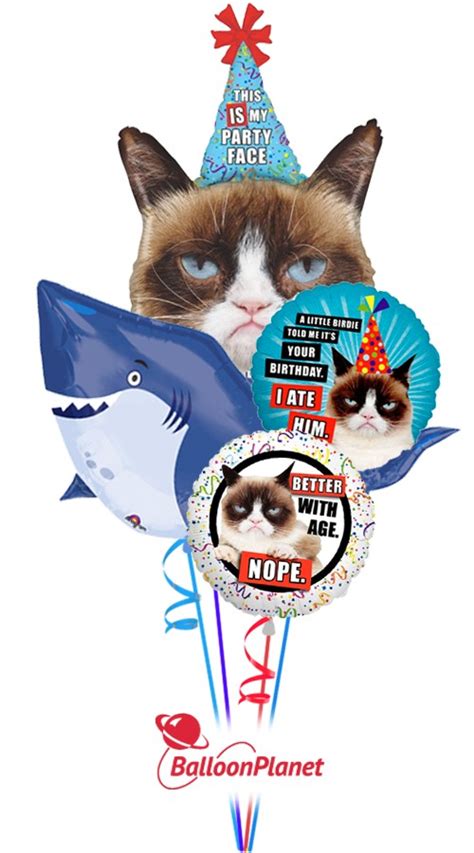 Grumpy Cat Shark Balloon Bouquet 5 Balloons Balloon Delivery By