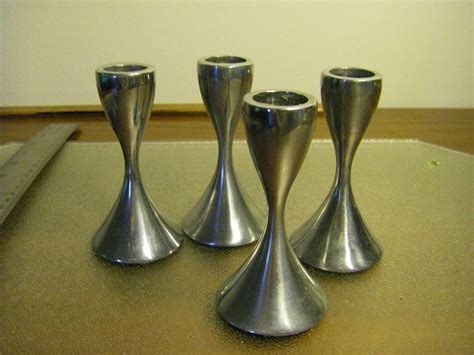 Best Set Of Four 4 Vintage Mid Century Cast Aluminum Candlesticks