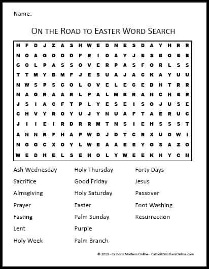 On The Road To Easter Word Search Free Download Real