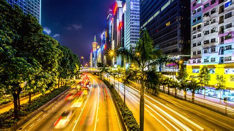 Tapety Čína Město Longexposure Nightphotography Hongkong Světla