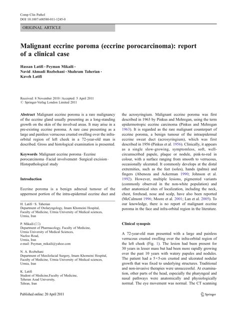Pdf Malignant Eccrine Poroma Eccrine Porocarcinoma Report Of A