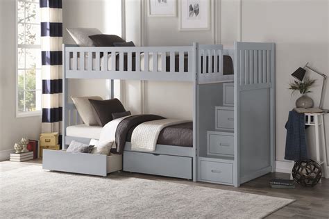 Twin over full bunk bed with twin trundle attractive traditional wooden bunk bed. Galen Grey Twin over Twin Step Bunk Bed - Kane's Furniture
