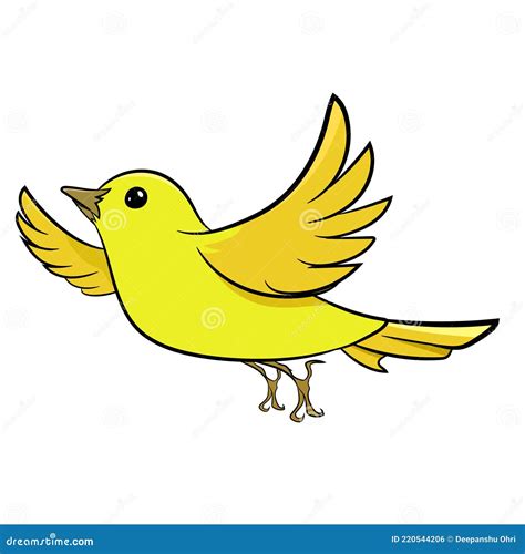 Yellow Sparrow Flying In Air Cute Yellow Bird Stock Vector