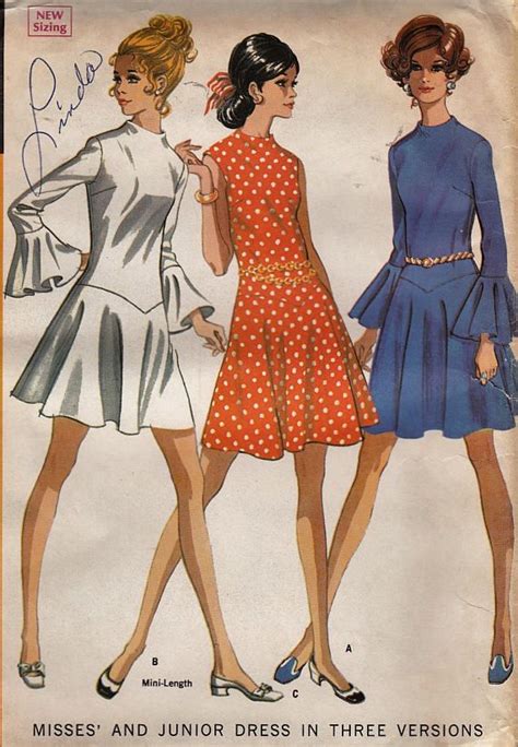 1960s Dropped Waist Mini Dress Womens Sewing Pattern Ladies Mini