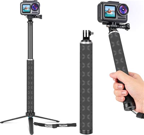 Telesin Selfie Stick Tripod Carbon Fiber Lightweight Selfie Pole Monopod For Gopro Hero