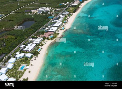 Stunning Aerial View Of Coastline Of Seven Mile Beach Grand Cayman