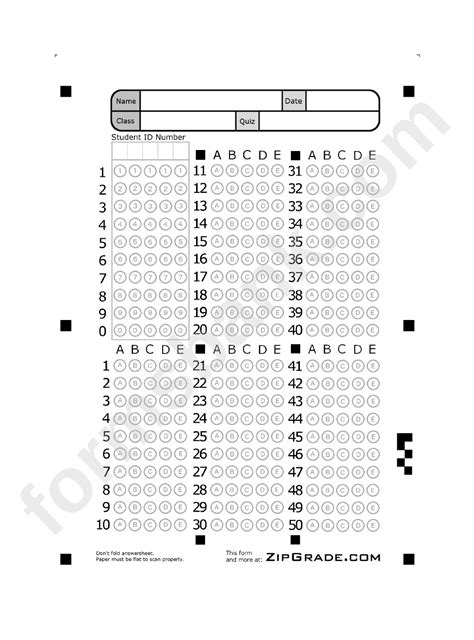 50 Question Answer Sheet