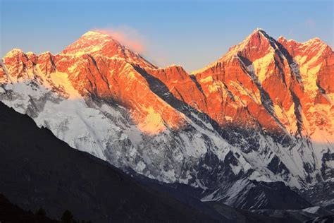 Himalayas At Sunset Nuptse Peaks Everest Lhotse Stock Photo Image