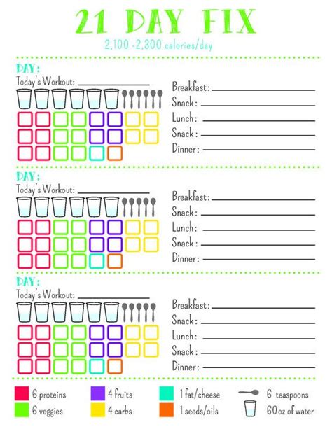 Free Printable 21 Day Fix Meal Tracker