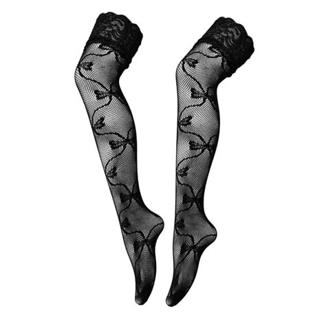 Black Sexy Stockings Women Vintage Lace Stockings Ladies Party Club Dress Knee High Socks Women