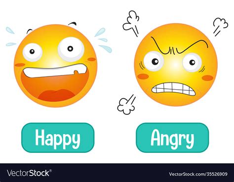 Opposite Feeling Words With Happy And Angry Vector Image