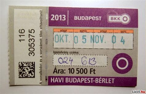 Licit.hu Havi Budapest Bérlet Felnőtt 2013 Október (2képpel) Az