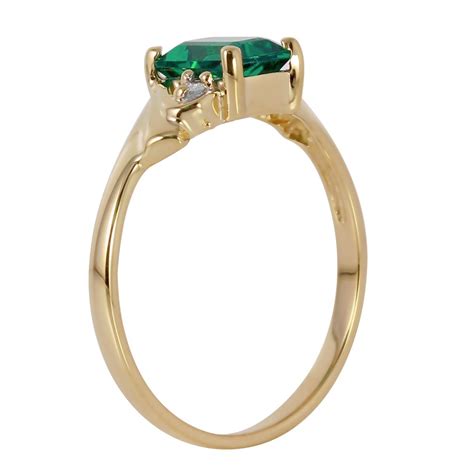 10kt Yellow Gold Created Lab Emerald And Diamond Ring 455