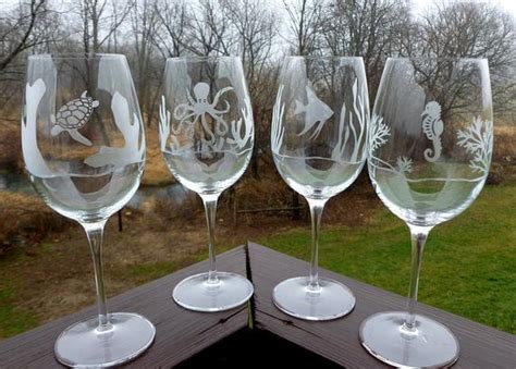 Nwb $145 rothys model no. Etched Wine Glasses Ocean Animals Turtle by ...