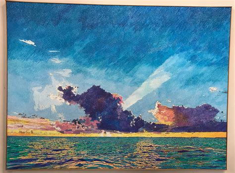 John Hogan Sunset Sea Clouds Key Largo Blue Pink Green Textured