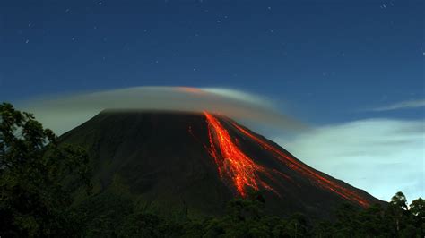 Nature Landscape Sky Clouds Volcano Eruption Lava Trees Forest