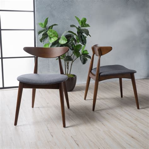 Noble House Branson Indoor Dining Chairs Set Of 2 Charcoal Walnut