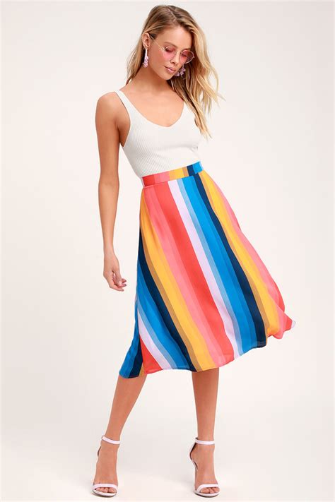 Rainbow Stripe Skirt Multi Striped Skirt Striped Midi Skirt Lulus